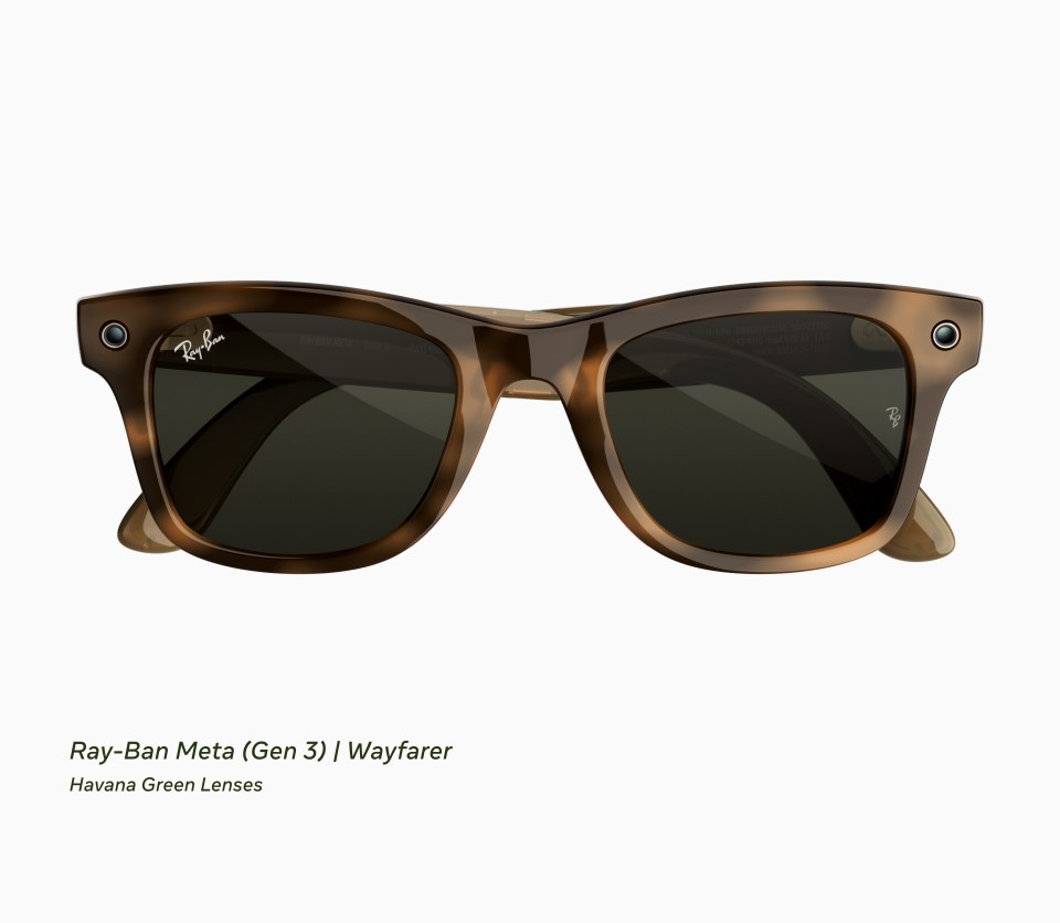 Умные очки Ray-Ban Meta Gen 3 Wayfarer в оправе Havana с зелёными линзами